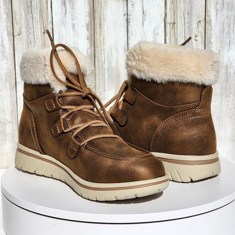 Cliffs by White Mountain Harrison Tan Lace-Up Booties Women’s 7.5 Wide NEW - Picture 5 of 12